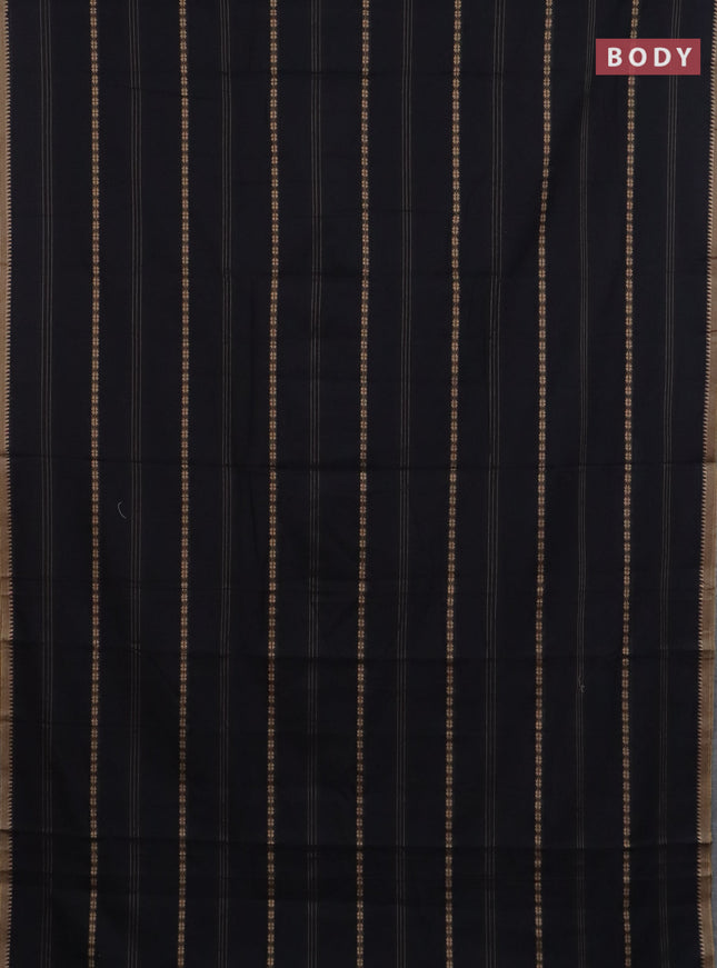 Narayanpet cotton saree black and beige with thread weaves and temple design simple border