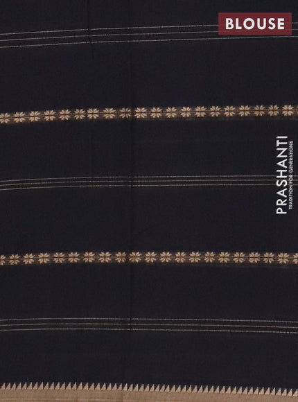Narayanpet cotton saree black and beige with thread weaves and temple design simple border