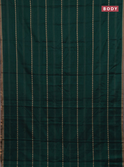 Narayanpet cotton saree bottle green and beige with thread weaves and temple design simple border