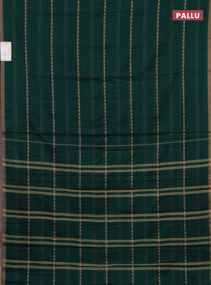 Narayanpet cotton saree bottle green and beige with thread weaves and temple design simple border