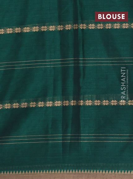 Narayanpet cotton saree bottle green and beige with thread weaves and temple design simple border