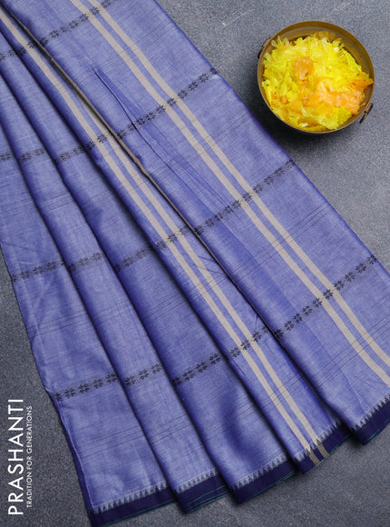 Narayanpet cotton saree lavender and navy blue with thread weaves and temple design simple border