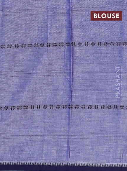 Narayanpet cotton saree lavender and navy blue with thread weaves and temple design simple border