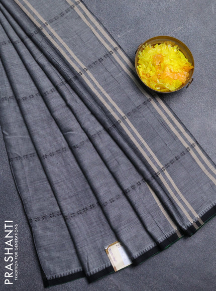 Narayanpet cotton saree grey and black with thread weaves and temple design simple border