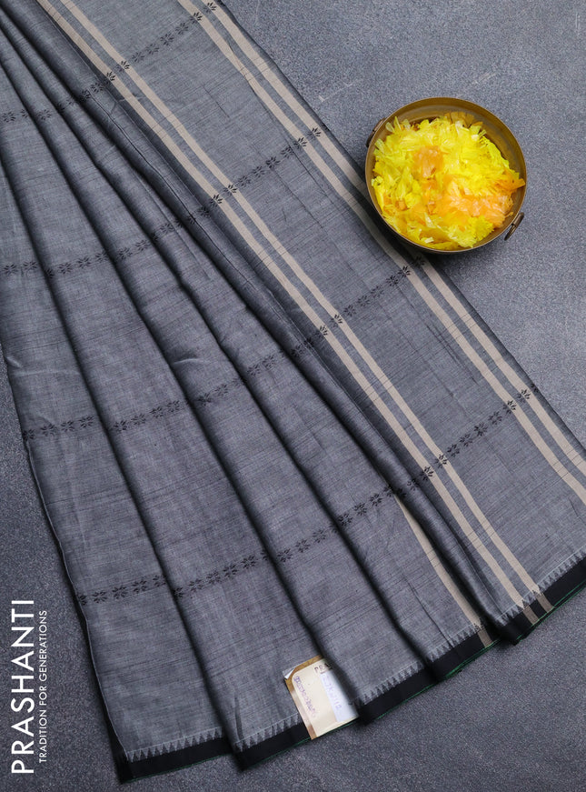 Narayanpet cotton saree grey and black with thread weaves and temple design simple border