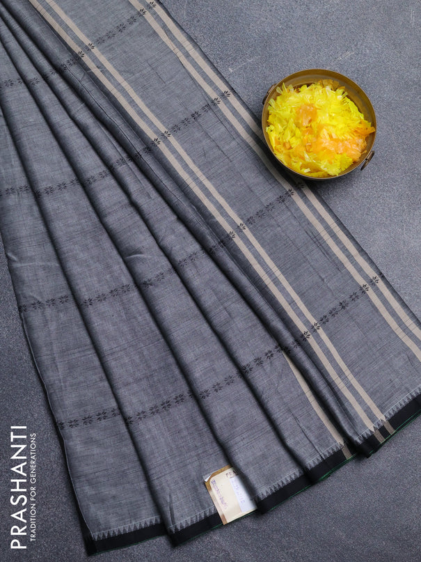 Narayanpet cotton saree grey and black with thread weaves and temple design simple border