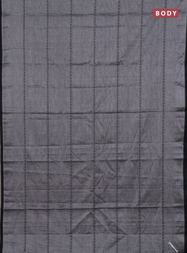 Narayanpet cotton saree grey and black with thread weaves and temple design simple border