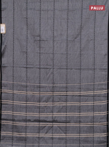 Narayanpet cotton saree grey and black with thread weaves and temple design simple border