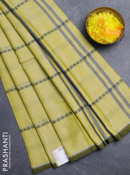 Narayanpet cotton saree pista green and olive green with thread weaves and temple design simple border