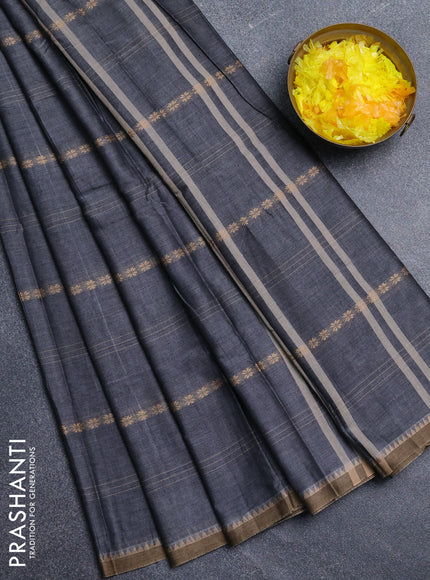 Narayanpet cotton saree grey and beige with thread weaves and temple design simple border