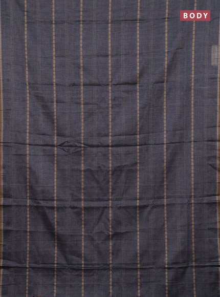 Narayanpet cotton saree grey and beige with thread weaves and temple design simple border