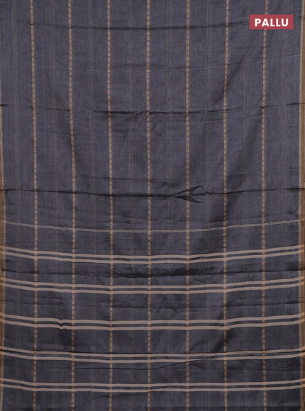 Narayanpet cotton saree grey and beige with thread weaves and temple design simple border
