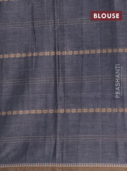Narayanpet cotton saree grey and beige with thread weaves and temple design simple border