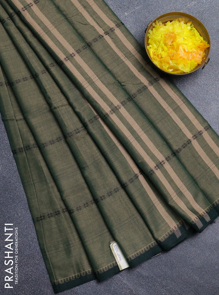 Narayanpet cotton saree dual shade green and green with thread weaves and temple design simple border