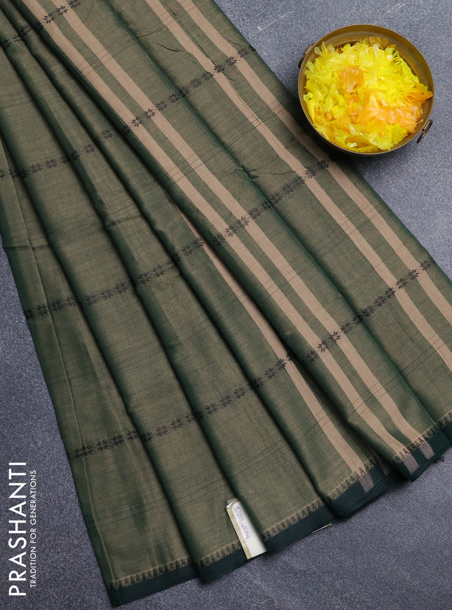 Narayanpet cotton saree dual shade green and green with thread weaves and temple design simple border