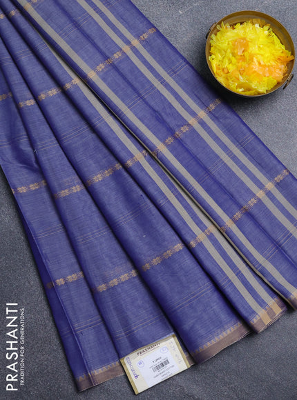 Narayanpet cotton saree blue shade and beige with thread weaves and temple design simple border