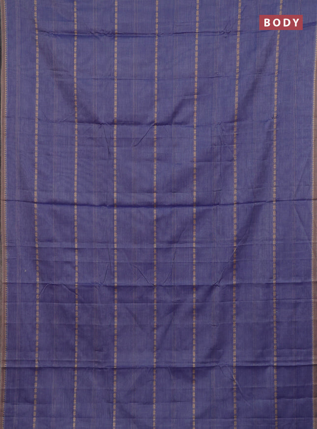 Narayanpet cotton saree blue shade and beige with thread weaves and temple design simple border