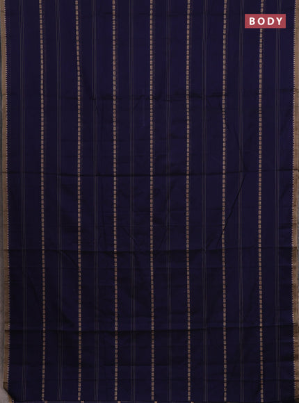 Narayanpet cotton saree navy blue and beige with thread weaves and temple design simple border