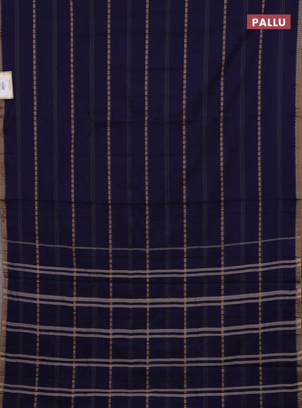 Narayanpet cotton saree navy blue and beige with thread weaves and temple design simple border