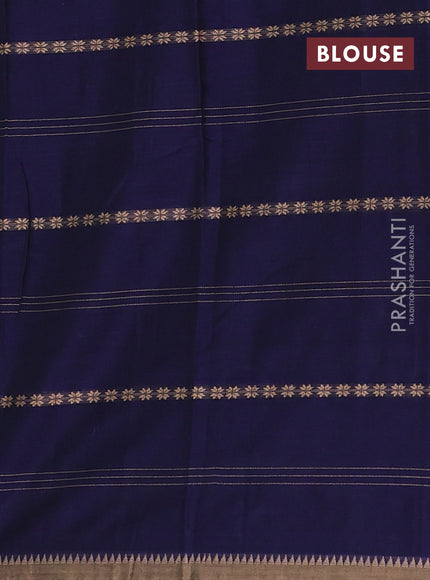 Narayanpet cotton saree navy blue and beige with thread weaves and temple design simple border