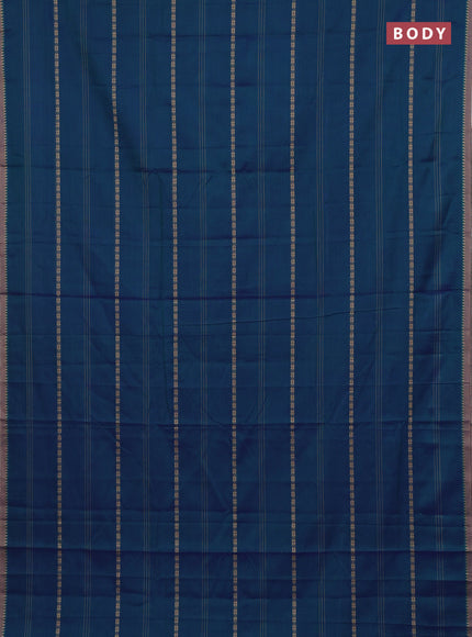 Narayanpet cotton saree dual shade of bluish green and beige with thread weaves and temple design simple border
