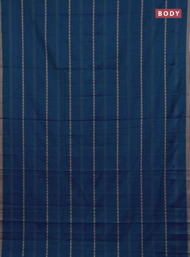 Narayanpet cotton saree dual shade of bluish green and beige with thread weaves and temple design simple border