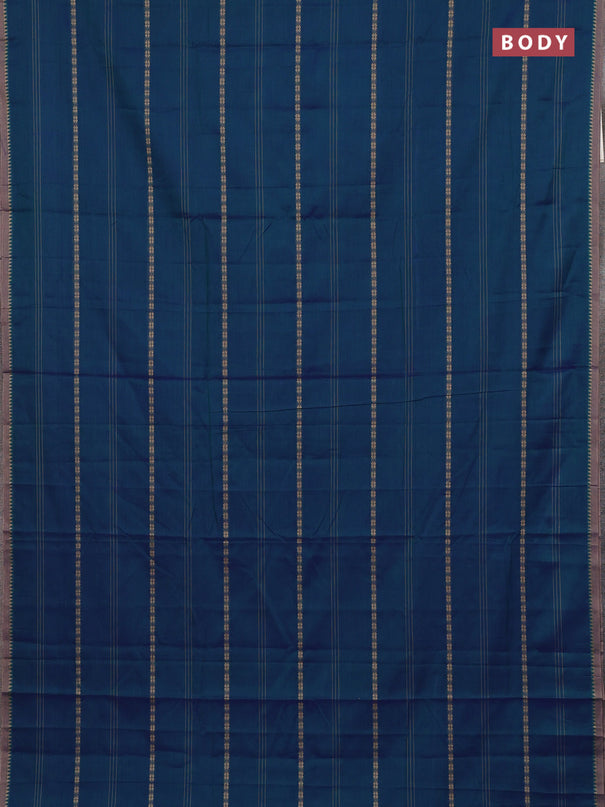 Narayanpet cotton saree dual shade of bluish green and beige with thread weaves and temple design simple border