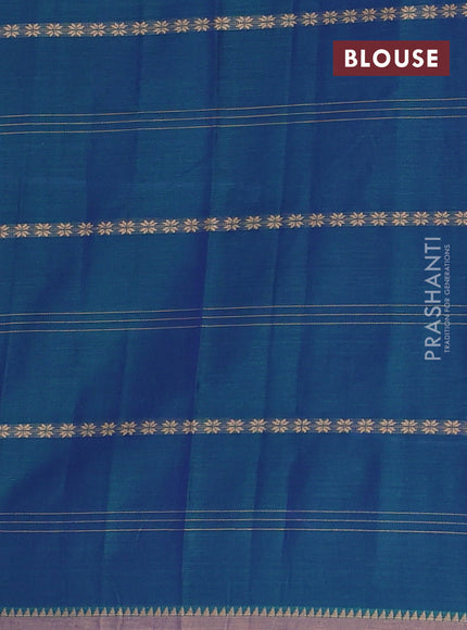 Narayanpet cotton saree dual shade of bluish green and beige with thread weaves and temple design simple border