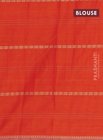 Narayanpet cotton saree sunset orange and beige with thread weaves and temple design simple border