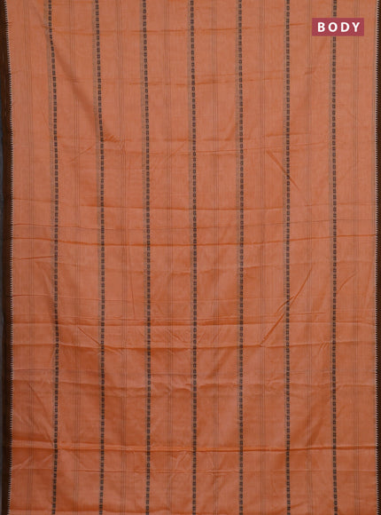 Narayanpet cotton saree orange and dark mustard with thread weaves and temple design simple border