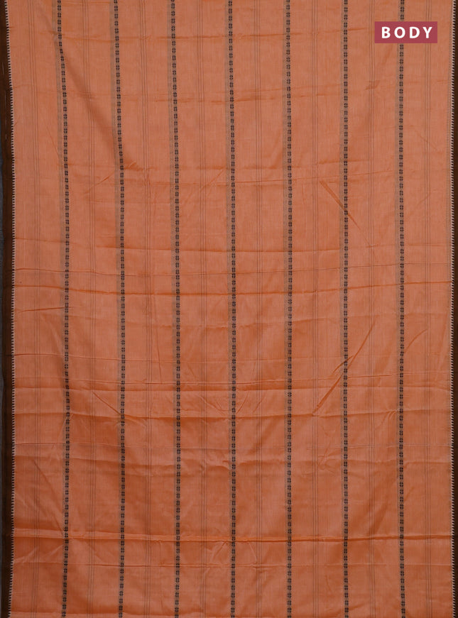 Narayanpet cotton saree orange and dark mustard with thread weaves and temple design simple border