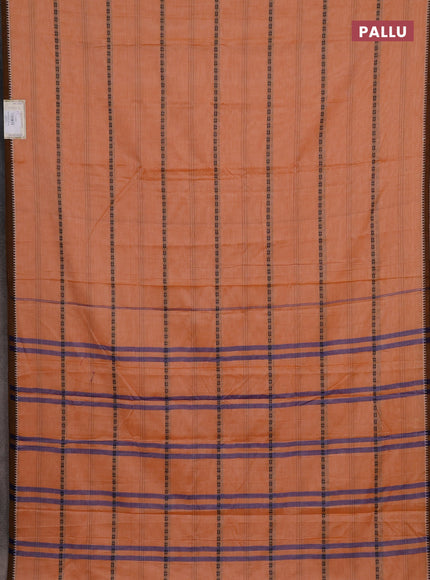 Narayanpet cotton saree orange and dark mustard with thread weaves and temple design simple border