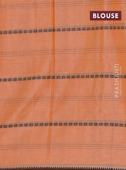 Narayanpet cotton saree orange and dark mustard with thread weaves and temple design simple border
