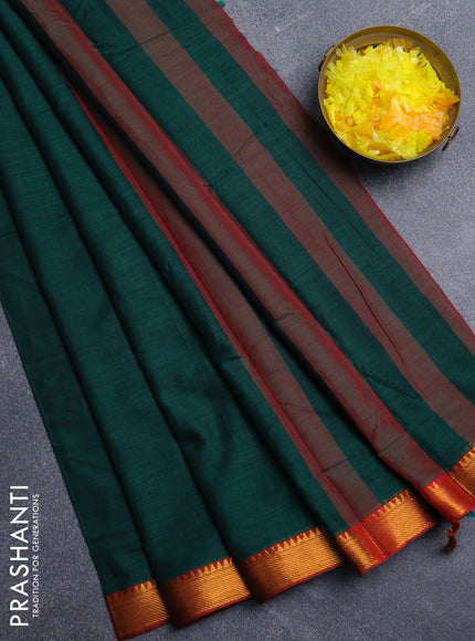 Narayanpet cotton saree bottle green and maroon with plain body and zari woven border