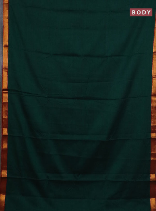 Narayanpet cotton saree bottle green and maroon with plain body and zari woven border