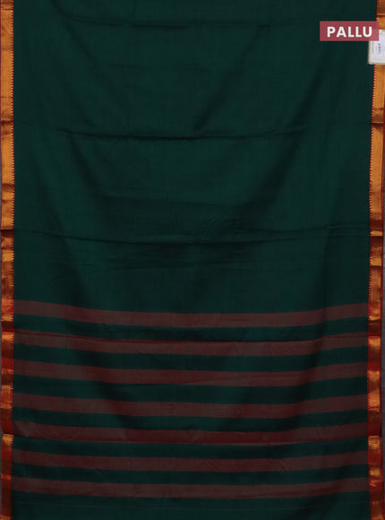 Narayanpet cotton saree bottle green and maroon with plain body and zari woven border