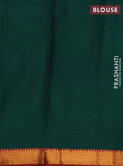 Narayanpet cotton saree bottle green and maroon with plain body and zari woven border