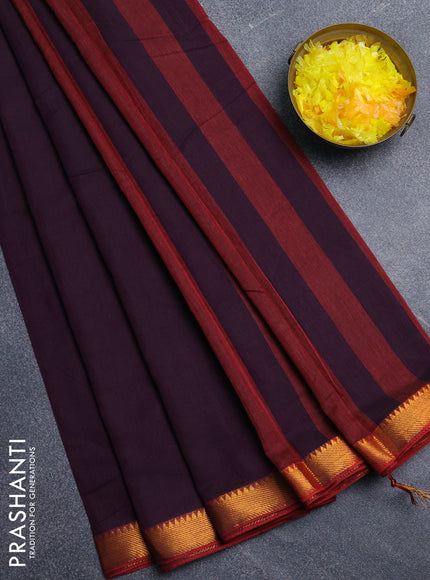 Narayanpet cotton saree wine shade and maroon with plain body and zari woven border