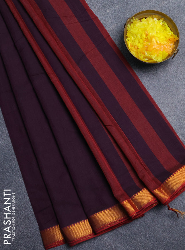 Narayanpet cotton saree wine shade and maroon with plain body and zari woven border