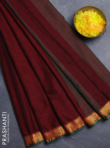 Narayanpet cotton saree maroon and green with plain body and zari woven border