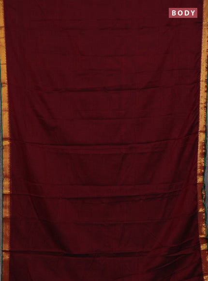 Narayanpet cotton saree maroon and green with plain body and zari woven border