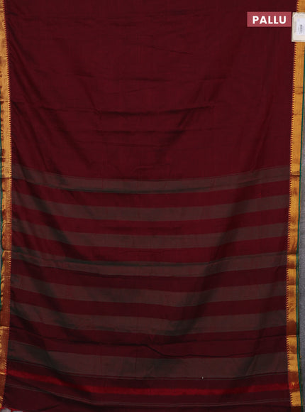 Narayanpet cotton saree maroon and green with plain body and zari woven border
