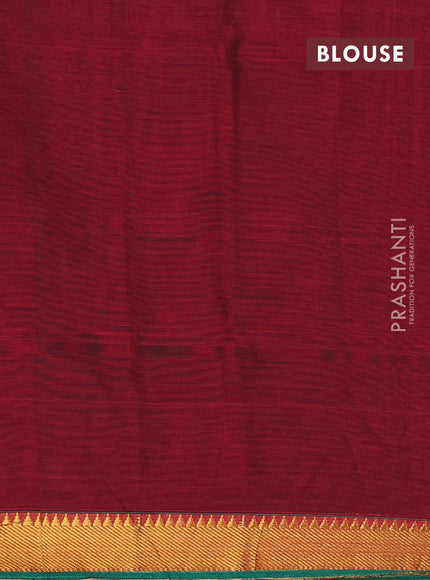 Narayanpet cotton saree maroon and green with plain body and zari woven border
