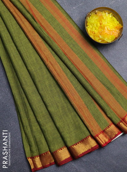 Narayanpet cotton saree light green and maroon with plain body and zari woven border