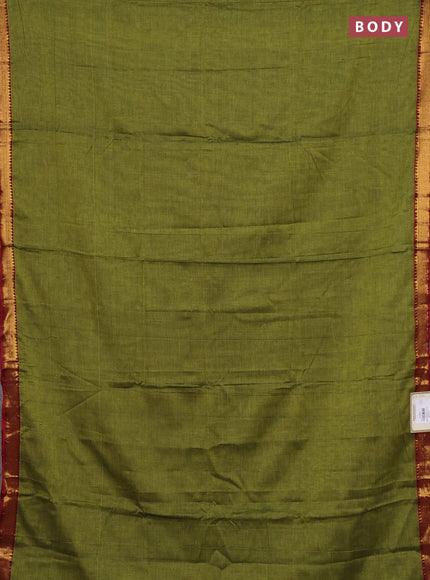 Narayanpet cotton saree light green and maroon with plain body and zari woven border