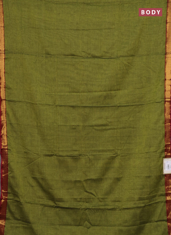 Narayanpet cotton saree light green and maroon with plain body and zari woven border