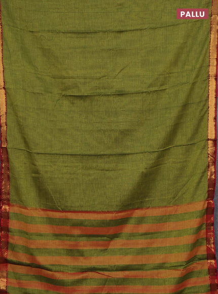 Narayanpet cotton saree light green and maroon with plain body and zari woven border
