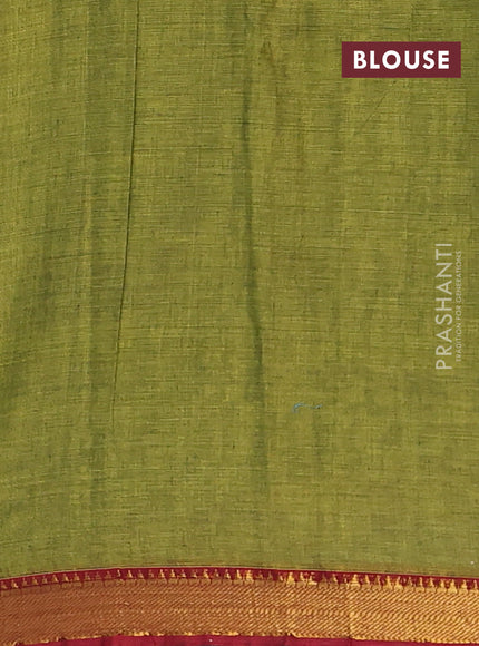 Narayanpet cotton saree light green and maroon with plain body and zari woven border