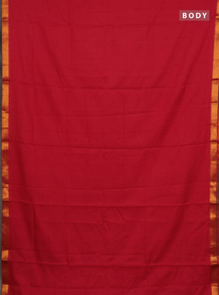 Narayanpet cotton saree red and green with plain body and zari woven border