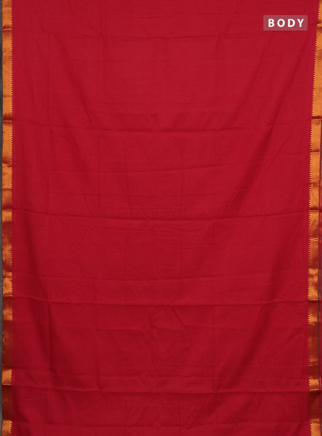 Narayanpet cotton saree red and green with plain body and zari woven border